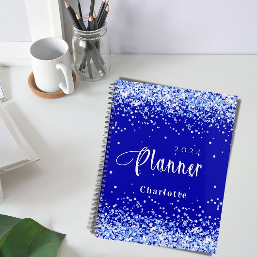Koninklijke blauwe glitter-naam benoeming 2023 planner