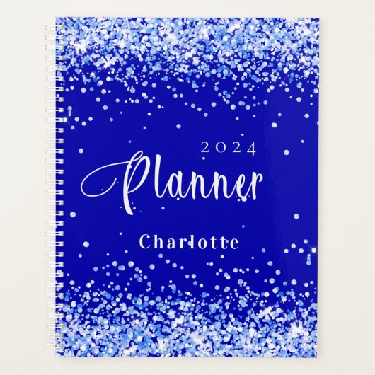 Koninklijke blauwe glitter-naam benoeming 2023 planner (Voorkant)