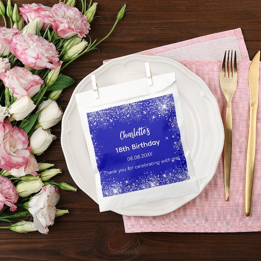 Koninklijke blauwe glitter naam dank u verjaardag bedankzakje