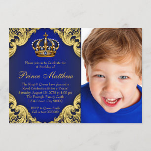 Koninklijke Blauwe Gold Prince Birthday Party Uitn Kaart