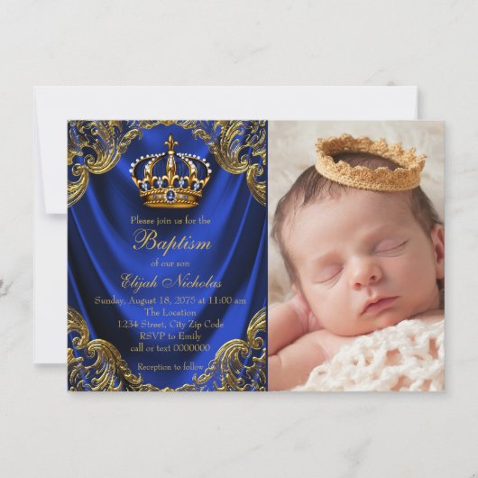 Koninklijke Blauwe Gouden Kroon Kleine Prins Doop Kaart (Voorkant)