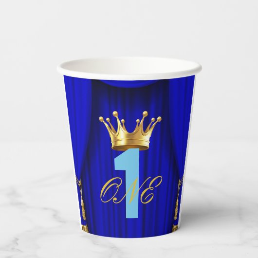 Koninklijke Blauwe & Gouden Prins 1e 1 Verjaardags Papieren Bekers (Achterkant)