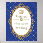 Koninklijke Blauwe Gouden Prins Birthday Welkomstt Poster (Voorkant)