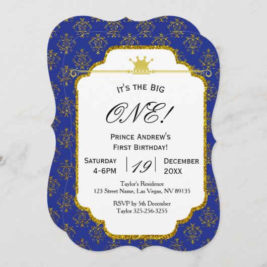 Koninklijke Blauwe Gouden Prins Eerste Dag Uitnodi Kaart (Voorkant / Achterkant)