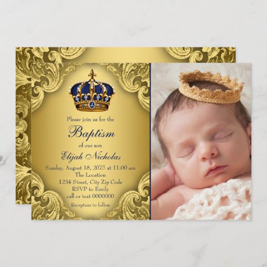 Koninklijke Blauwe Gouden Prins Kroondoop Kaart (Voorkant / Achterkant)