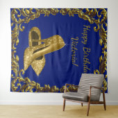 Koninklijke blauwe gouden verjaardagsfeest XL acht Wandkleed (In Situ (horizontaal))