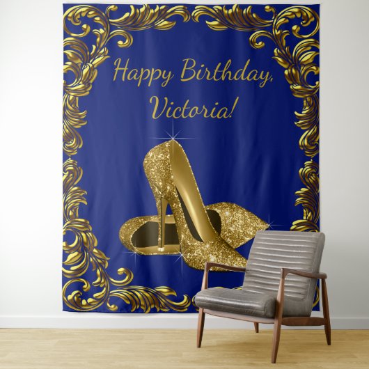 Koninklijke blauwe gouden verjaardagsfeest XL acht Wandkleed (In situ)