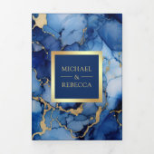 Koninklijke Blauwe Gouden Vloeibare Inkt QR Code H Drieluik Uitnodiging (Cover)