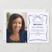 Koninklijke blauwe handgetekende boogfoto verjaard kaart (Voorkant)