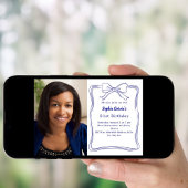 Koninklijke blauwe handgetekende boogfoto verjaard kaart