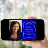 Koninklijke blauwe handgetekende boogfoto verjaard kaart