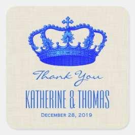 KONINKLIJKE BLAUWE Kroon Dank U Bruid bruidegom Br Vierkante Sticker