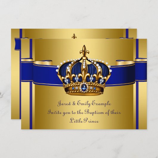 Koninklijke Blauwe Kroon en Gouden Prins Doop Kaart (Voorkant / Achterkant)