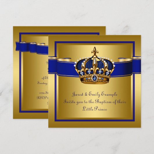 Koninklijke Blauwe Kroon en Gouden Prins Doop Kaart (Voorkant / Achterkant)