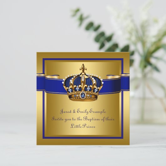 Koninklijke Blauwe Kroon en Gouden Prins Doop Kaart (Staand voorkant)