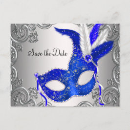 Koninklijke Blauwe Masquerade Save The Date Aankondigingskaart