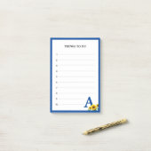 Koninklijke Blauwe Monogram en Zonnebloemen Post-it® Notes (Op bureau)