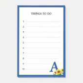 Koninklijke Blauwe Monogram en Zonnebloemen Post-it® Notes (Voorkant)