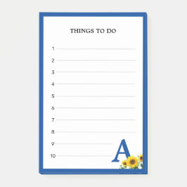 Koninklijke Blauwe Monogram en Zonnebloemen Post-it® Notes