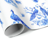 Koninklijke blauwe pauw chinoiserie patroon cadeaupapier (Rol Hoek)