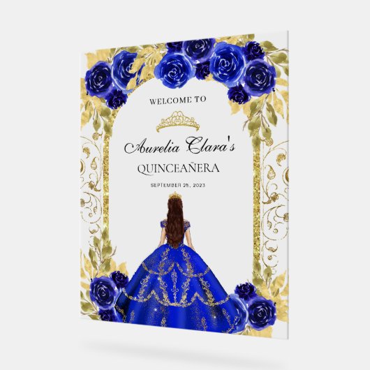 Koninklijke Blauwe Prinses Floral Quinceañera Verj Acryl Bord (Hoek)