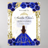 Koninklijke Blauwe Prinses Floral Quinceañera Verj Poster (Voorkant)