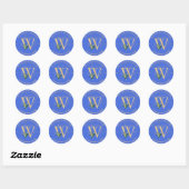 Koninklijke Blauwe Topografie Monogram Goud W Brui Ronde Sticker (Vel)