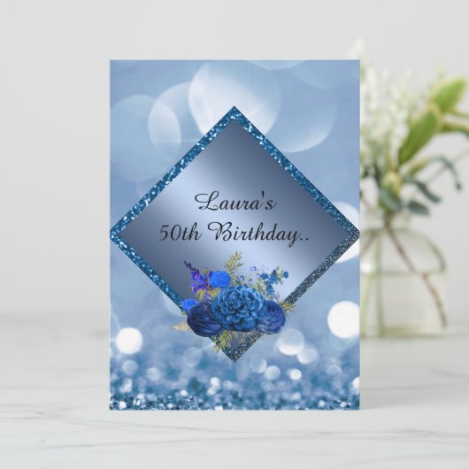 Koninklijke blauwe verjaardag online speciale bloe kaart (Staand voorkant)