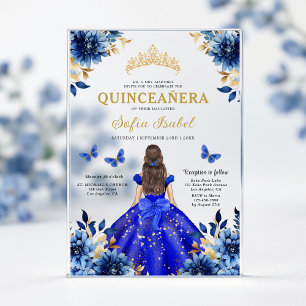 Koninklijke Blauwe Vlinder Bloemen Princess Quince Acryl Uitnodigingen