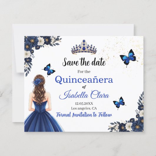 Koninklijke Blauwe Vlinder Quinceañera Bewaar de D (Voorkant)
