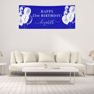 Koninklijke blauwe witte ballonnen naam script ver spandoek