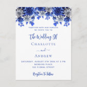 Koninklijke blauwe witte bloemen bruiloft uitnodiging briefkaart (Voorkant)