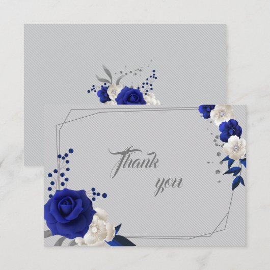 Koninklijke Blauwe Witte Bloemen Geometrisch Dank Bedankkaart (Voorkant / Achterkant)