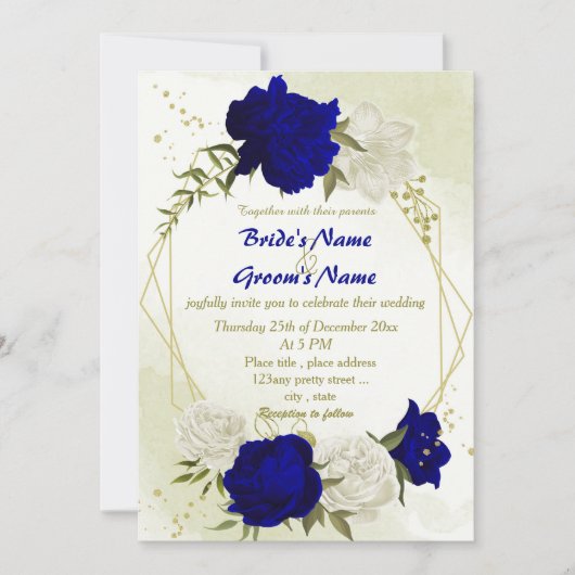 Koninklijke Blauwe Witte Bloemen Groene bladeren B Kaart (Voorkant)