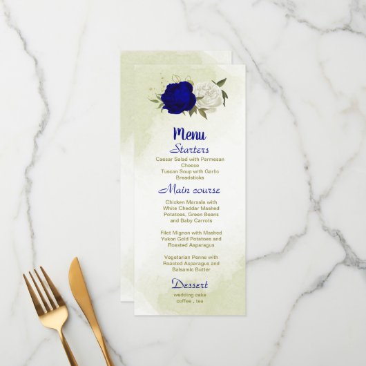 Koninklijke Blauwe Witte Bloemen Groene bladeren B Menu (Voorkant / Achterkant in situ)