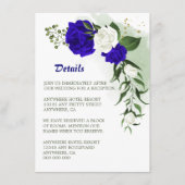 Koninklijke blauwe witte florale groenerdetails informatiekaartje (Voorkant)