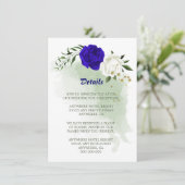 Koninklijke blauwe witte florale groenery details  informatiekaartje (Staand voorkant)