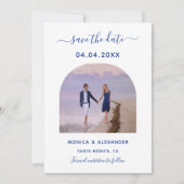 Koninklijke blauwe witte foto bruiloft Sparen de D Save The Date (Voorkant)