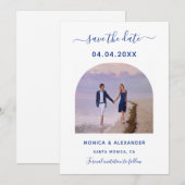 Koninklijke blauwe witte foto bruiloft Sparen de D Save The Date (Voorkant / Achterkant)