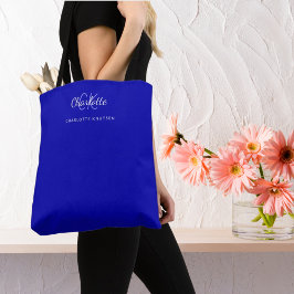 Koninklijke blauwe witte monogram initiaal tote bag