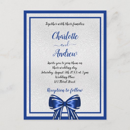 Koninklijke blauwe zilverboegelegant uitnodiging briefkaart (Voorkant)