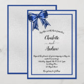 Koninklijke blauwe zilverboegelegante bruiloft kaart (Voorkant / Achterkant)