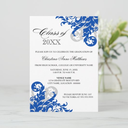 koninklijke blauwe zilveren Afstuderen Kaart (Staand voorkant)