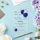 Koninklijke Blauwe & Zilveren Bloemen Botanische B Acryl Uitnodigingen (Insitu (Huwelijk))