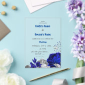 Koninklijke Blauwe & Zilveren Bloemen Botanische B Acryl Uitnodigingen (Insitu (Huwelijk))
