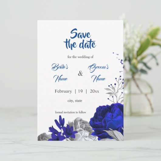 Koninklijke Blauwe Zilveren Bloemen Botanische Sav Kaart (Staand voorkant)