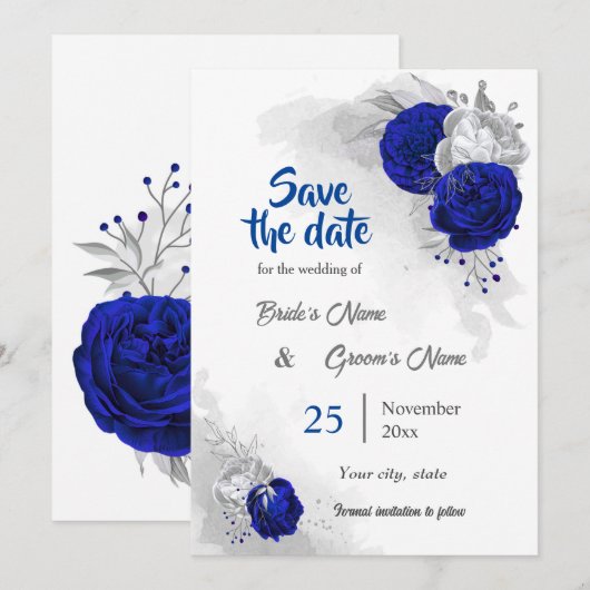 Koninklijke Blauwe Zilveren Bloemen Botanische Sav Kaart (Voorkant / Achterkant)