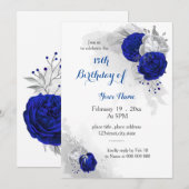Koninklijke Blauwe Zilveren Bloemen Verjaardag Kaart (Voorkant / Achterkant)