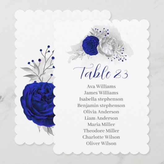 Koninklijke Blauwe Zilveren Bloemen Zitkaart Kaart (Voorkant / Achterkant)