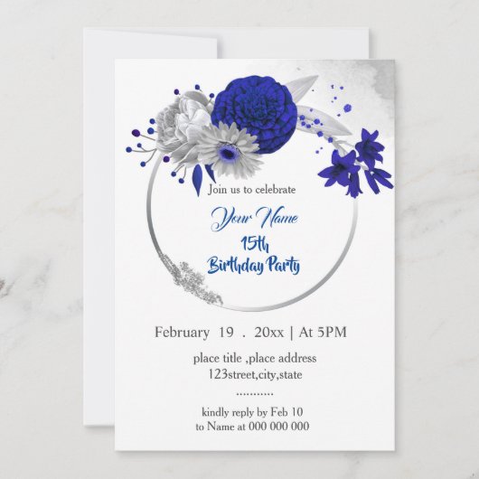 Koninklijke Blauwe Zilveren Bloemkrans Verjaardag Kaart (Voorkant)